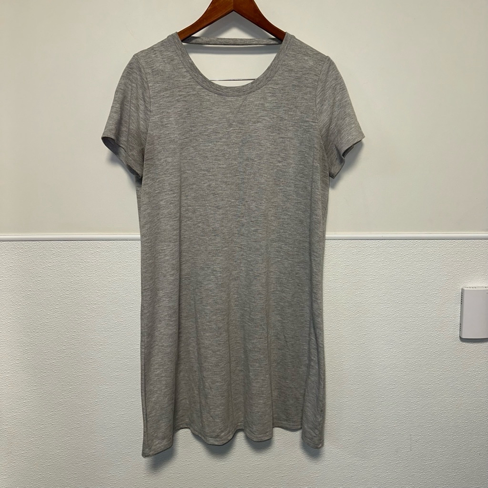 Semi Fit Xersion Gray Short Sleeve Mini T-Shirt Open Back Dress Women's Size L
